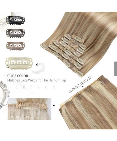 Moresoo Clip-In Extensions - Real Remy Hair 55 cm Gold Blonde #16/22 120g 7 Bricks - Premium Double Brick Quality - Buy Online on GoSupps.com