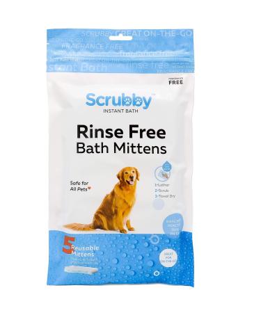 ScrubbyPet No Rinse Pet Wipes- Use for Pet Bathing, Pet Grooming, and Pet Washing, Simple to Use,Just Lather, Wi 5 - Count Mittens