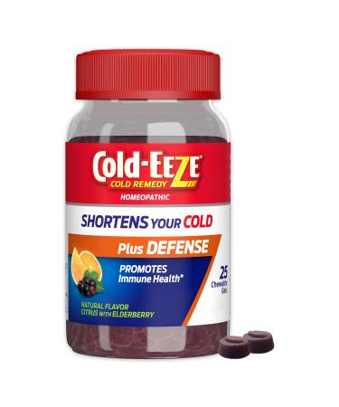 Cold-EEZE Plus Defense Natural Citrus & Elderberry Zinc Chewable Gels Homeopathic Cold Remedy Shortens Common Cold Symptoms Promotes Immune Health with Sambucus Nigra Echinacea & Rose Hips 25 Ct