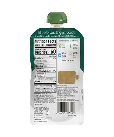 Plum Organics Stage 2 Baby Food Pouch - Pear, Green Bean & Greek Yogurt | 12 Pack | Organic & Fresh | 3.5 oz - Buy Online on GoSupps.com