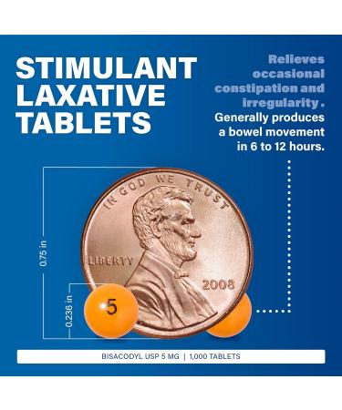 Bisacodyl 5MG Generic Laxative Coated Tablets 1000 Count x 4 Bottles (4000 Total) - Bulk Pack for Gentle Relief - Buy Online on GoSupps.com