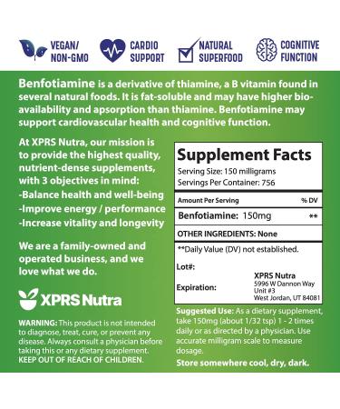 XPRS Nutra Benfotiamine Powder - Fat Soluble Thiamine Supplement for a Happy Heart - Potent Antioxidant - Vegan Friendly - 4 Ounce Pack - Buy Online on GoSupps.com
