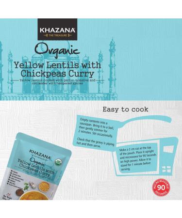 Khazana Organic Ready to Eat Indian Meals - Yellow Lentils & Chickpea Curry (6-Pack) | Non-GMO, Vegan, Gluten Free, Kosher - Buy Online on GoSupps.com