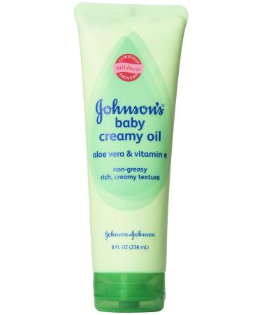 Johnson's Baby Creamy Oil, Aloe and Vitamin E, 8 Ounce (Pack of 2)