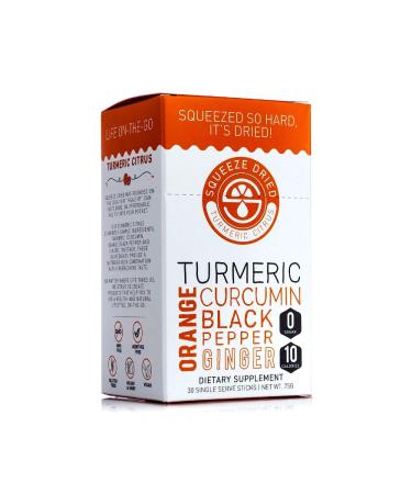 Squeeze Dried Orange Turmeric Curcumin with Ginger and Black Pepper, Vegan and Gluten-Free Powdered Supplement for Joint Health and Dry Skin, 30 Single-Serve Sticks Orange Turmeric Curcumin 30 Count (Pack of 1)