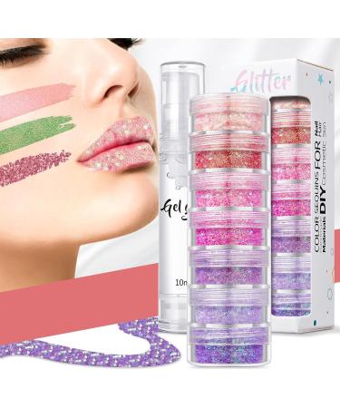 7 Colors Face Glitter - Pink Purple Cosmetic Glitter Chunky Glitter - Face Glitter Festival Hair Glitter with Glue for Body Hair Nails Stage Halloween Party - Buy Online on GoSupps.com