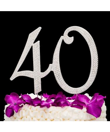 40 Cake Topper for 40th Birthday or Anniversary Party Supplies and Decoration Ideas (Silver) - Buy Online on GoSupps.com
