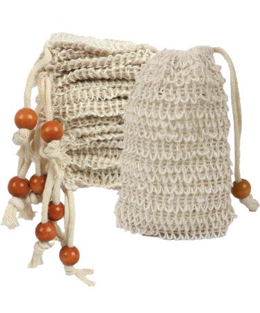 Hangable Cotton and Linen Mesh Soap Bags Soap Saver Pouch for Shower Foaming Mesh Sisal Soap Protectors(10 pieces) (curry)