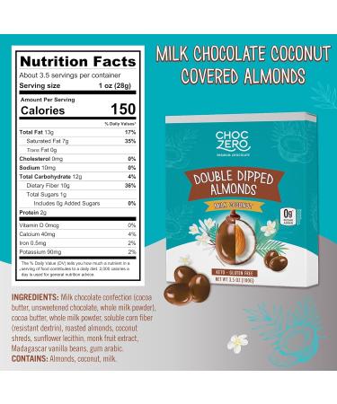 ChocZero Keto Milk Chocolate Coconut Almonds - Sugar Free Low Carb Snack (3.5oz x 3) - Buy Online on GoSupps.com