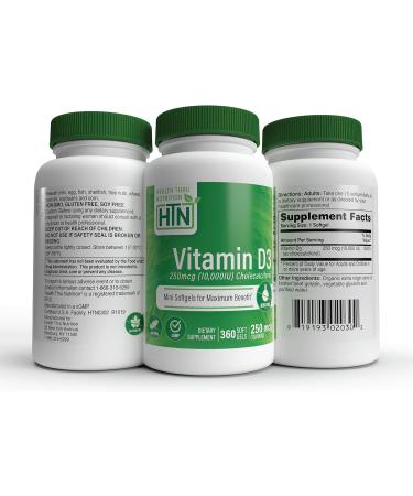 Vitamin D3 10,000IU Mini Softgels | Non-GMO | 3rd Party Tested | Immune Health Support | 360 Count - Buy Online on GoSupps.com