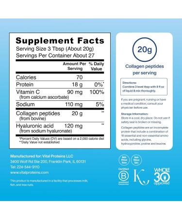 Vital Proteins Collagen Peptides gluten free - 20 Ounce  - Buy Online on GoSupps.com