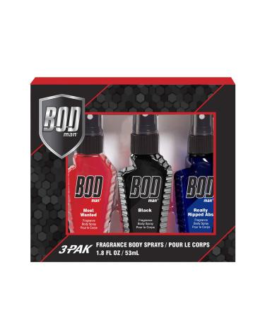 BOD man Variety Fragrance Body Spray Trio Gift Set: Featuring Black Most Wanted and Really Ripped Abs 3x 1.8oz 5.4 ounces