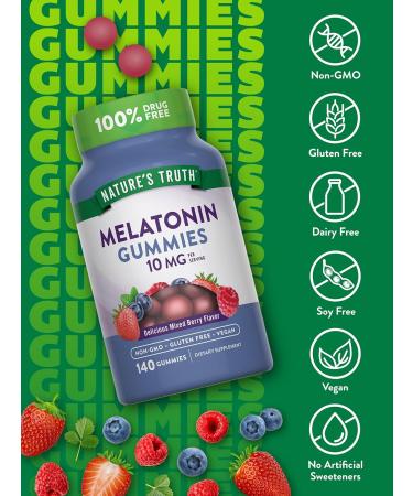 Nature's Truth Melatonin Gummies | 10mg | 140 Count | Berry Flavor | Vegan, Non-GMO & Gluten Free Supplement for Adults - Buy Online on GoSupps.com