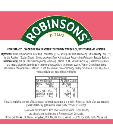  Robinsons Robinsons Fruit and Orley Real Fruit Pumpkin Low Calorie Pink Grapefruit 1 Litre 20 Servings - Buy Online on GoSupps.com