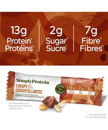 Simply Protein - Peanut Butter Chocolate Crispy Bars - Plant Based Protein Bars - Low Carb Low Sugar High Fibre - 13g Protein 2g Sugar 7g Fibre - Vegan Gluten Free Non GMO Kosher - 4 Bars Peanut Butter Chocolate 4 Count (Pack of 1) - Buy Online on GoSupps.com