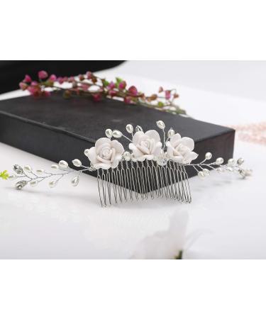 BERYUAN Women Large Silver Hair Comb White Flower Hair Vine Pearl Rhinestone Wedding Hair Accessory Gift for Her Crystal Hair Piece Party Headress for Bride Bridesmaid Girls (silver) - Buy Online on GoSupps.com