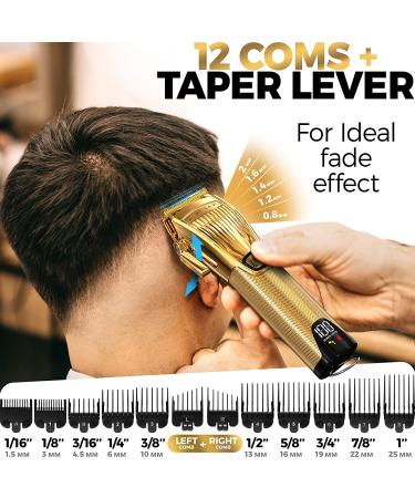 OVLUX Professional Hair Clippers for Men - Cordless Beard Grooming Kit with Clipper Guards | Full-Metal Body, Charging Base | Ideal for Barbers | Gifts for Men - Gold - Buy Online on GoSupps.com
