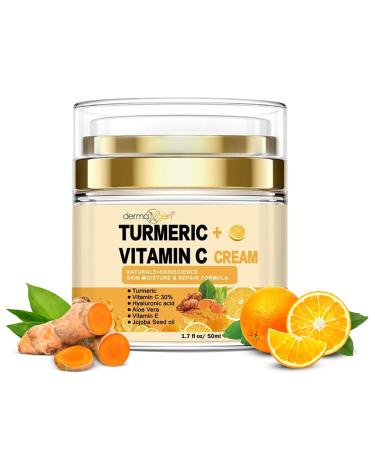 Turmeric + 30% Vitamin C Glow Boosting Moisturizing & Skin Repairing Cream, Hydrating with Organic Ingredients Anti-Aging Facial Cream Normal, Dry, Sensitive & Oily Skin - 1.7 FL OZ.