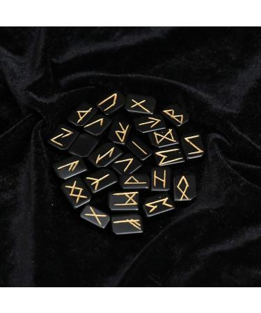 Black Tourmaline Rune Stones Set - 25 Pcs with Elder Futhark Alphabet | Crystal Healing Balancing Runes - 20-25 mm | Gift Home Decor - Buy Online on GoSupps.com