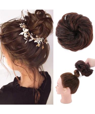 Thick Hair Bun Extensions Messy Curly Hair Scrunchies Hairpieces Synthetic Donut Updo Hair Pieces for Women Girls - Black to Dark Auburn 45 g Natural Black & Dark Auburn