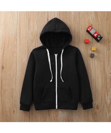Kids Long Sleeve Zip Hoodie Jacket - Black Solid Color - Size 6-7 Years - Buy Online on GoSupps.com