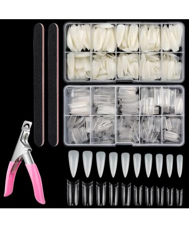 Yokilly Acrylic Nails Tips, 1000pcs Fake Tips for Acrylic Nails Set, French Press on Nails Tips for Nail Art, Acrylic Half Cover False Nails Tips with Case, Nail Files, Acrylic Nail Clipper, 10 Sizes(Clear+Natural) Long Co…