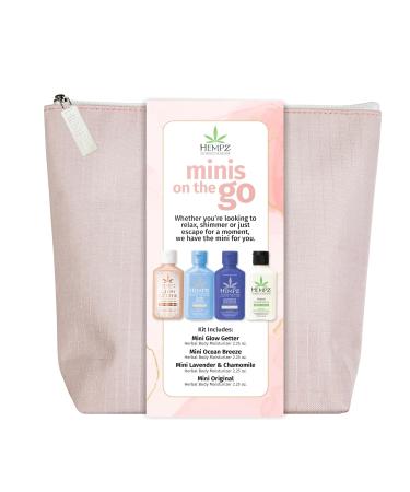 Hempz Minis on the Go - Hydrating Body & Hand Lotion (4-Pack) Travel Size 2.25 Oz Each - Perfect On-the-Go Moisturizer For Women Featuring 4 Mini Lotions For Travel With A Free On-The-Go Bag