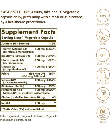 SOLGAR B-Complex 100" 100 Vegetable Capsules - Heart Health - Nervous System & Vitamin D3 (Cholecalciferol) 125 mcg (5000 IU) 240 Vegetable Capsules - Helps Maintain - Buy Online on GoSupps.com