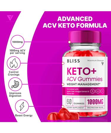 2 Pack Bliss Keto ACV Gummies - Maximum Strength Apple Cider Vinegar Supplement with Folate & Beet Root - Advanced Keto Support - Buy Online on GoSupps.com