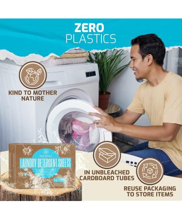Eco-Friendly Unscented Laundry Detergent Sheets - Zero Waste Travel Size 100 Loads Natural Soap Plastic-Free - Buy Online on GoSupps.com