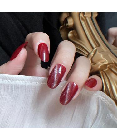 24Pcs Red Cat's Eye Bridal Nail Art False Nails Set Full Cover Fake Nail Tips with Design Press on Nails for Women and Girls - Buy Online on GoSupps.com