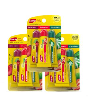 Carmex Daily Care Moisturizing Lip Balm Tubes with SPF Fresh Cherry Strawberry and Wintergreen Lip Balm Pack 0.35 OZ - 3 Count (Pack of 3) 9