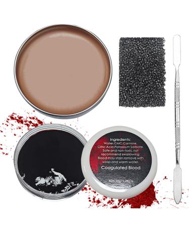 Scar Wax SFX Makeup Kit Coagulated Blood Gel with Spatula Tool and Sponge Halloween Special Effects Zombie Makeup Kit Face Painting Kit Halloween Makeup for Halloween Stage Cosplay Festival