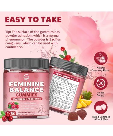 (2 Pack) Premium Feminine Balance Gummies for Women Support pH Balance & Vaginal Probiotics Health Gummies with Cranberry Pineapple Powder D-Mannose Sugar Free Gluten Free Vegan 60 Count (Pack of 2) - Buy Online on GoSupps.com
