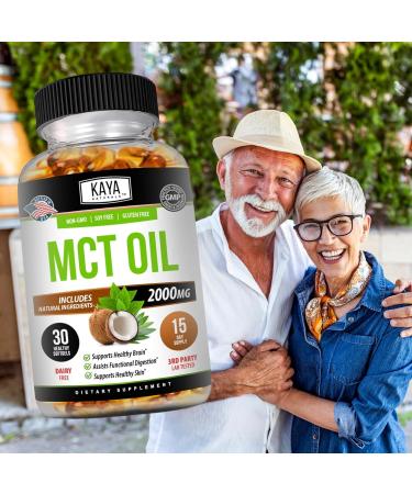 Kaya Naturals MCT Oil 2000mg - Non-GMO Soy-Free Gluten-Free - Brain Digestive & Skin Health - 30 Softgels 30 Count (Pack of 1) - Buy Online on GoSupps.com