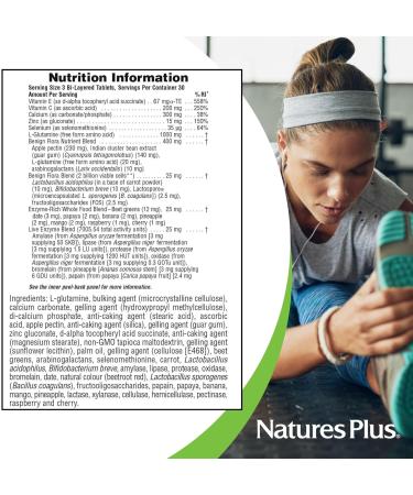 NaturesPlus GI Nutra Supplement - Probiotics, Prebiotics, Enzymes for Digestive Health - Vegetarian, Gluten Free - 90 Tablets - Buy Online on GoSupps.com