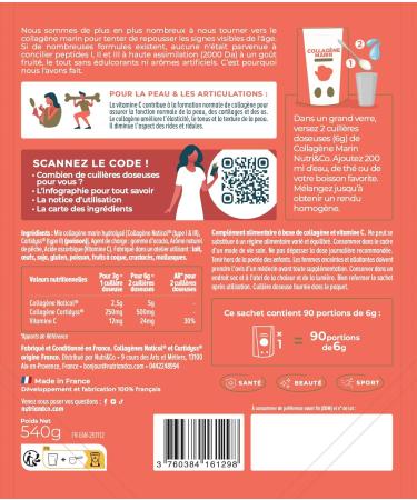 NUTRI & CO Collagene Marin Poudre Types 1 2 3 + Vitamine C Brevet Naticol & Cartydiss Peau Hydrat e Soutien Articulaire Peptides Hydrolys s 2000 DA 540g Go t Neutre 90jrs (P che) - Buy Online on GoSupps.com