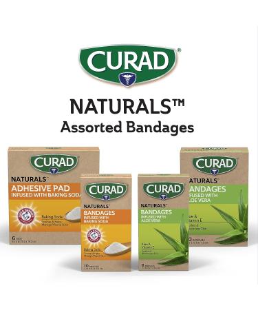 CURAD Naturals Baking Soda Bandages 2 x 4 - 10 Count Box, Sterile & Self-Adhesive First Aid Essential for Scrapes and Cuts - Buy Online on GoSupps.com