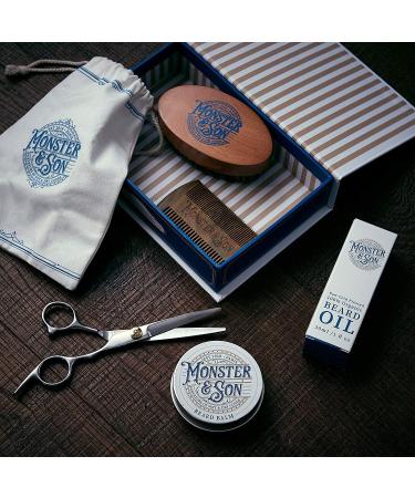 Monster&Son Premium Beard Grooming Kit - 7 Items | Beard Oil, Balm, Brush, Comb, Scissors & Travel Bag | Male Grooming Set in Gift Box - Buy Online on GoSupps.com