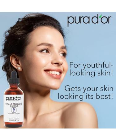 PURA D'OR 3.3 Oz Hyaluronic Acid Serum For Deep Hydration - Anti-Aging Plumping & Moisturizing Formula For Smooth Supple Skin - Natural Skincare Boost - Fine Lines & Wrinkle Reducer - Travel Size 3.3 Fl Oz (Pack of 1) - Buy Online on GoSupps.com