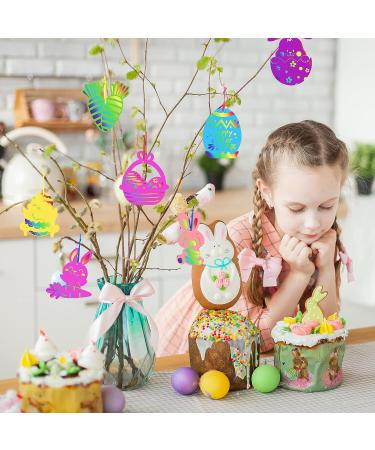 Whaline Easter Scratch Art Paper Set - 72Pcs Bunny Egg Rabbits Shape Scratch Paper Kit for Kids DIY Crafts - Colorful Hanging Ornaments for Easter Holiday - Buy Online on GoSupps.com