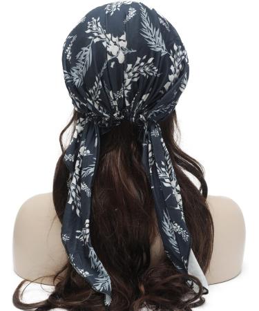 ZLYC Women's Chemo Turban Cap - Pre-tied Headscarf & Headwraps - Lightweight Navy Leaves Hat for Cancer Care & Fashion - Buy Online on GoSupps.com