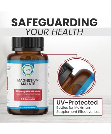 Truemed Magnesium Malate Capsules 1350mg High Bioavailability Magnesium Supplement for Muscle Function, Energy & Metabolic Support, Vegan, Non-GMO, Made in USA - 90 Capsules - Buy Online on GoSupps.com