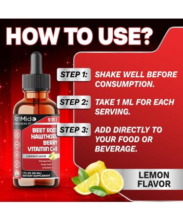 Tenmido 9in1 Beet Root Extract Liquid Drops with Vitamin C Vitamin E Hawthorn Berry Pomegranate Grape Seed Artichoke Magnesium Glycinate and Black Pepper - 30ml 1 Fl Oz - Buy Online on GoSupps.com