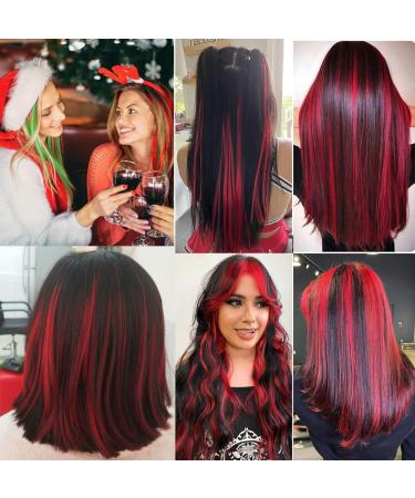 FC SWS 12 Colored Clip-In Hair Extensions | 21 Inch Heat-Resistant Synthetic Hair for Women & Girls | Multi-Colored Party Highlights | Perfect Gift (Red) - Buy Online on GoSupps.com