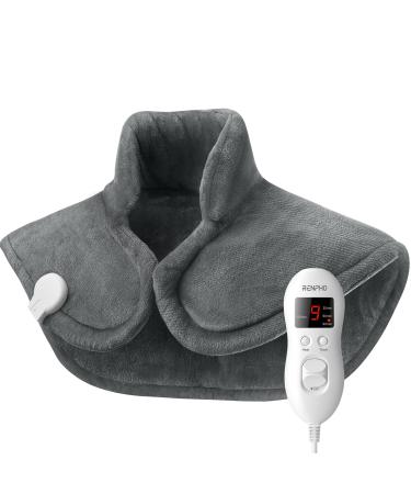 Heating Pad for Neck and Shoulders  FSA HSA Eligible  RENPHO Electric Heated Neck Wrap for Cramps Pain Relief  Machine Washable  9 Heat Levels  4 Auto Shut Off Timers  Gifts for Women Men-19x24'' Gray 19*24''
