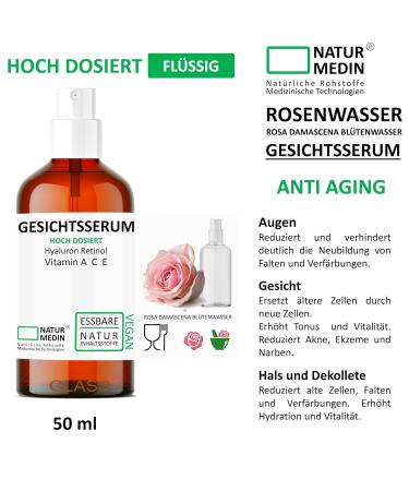 Buy Natural Rose Water Facial Serum 50ml - Edible Hyaluronic Acid Vitamins A C E & Retinol - 100% Natural in Spray Glass Bottle | Natural Medin  - Buy Online on GoSupps.com