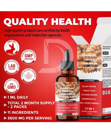 11in1 Turmeric Supplement for Health Heart & Wellness Support with Ginger, Garlic, Ceylon Cinnamon, Berberine, Ginseng, Apple Cider Vinegar 30ml Liquid Drops 60 Servings - Buy Online on GoSupps.com