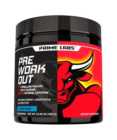 Prime Labs Pre Workout Powder for Men - with Citrulline Malate Beta-Alanine and Natural Caffeine - Energy Focus Power - Blue Lemonade Flavor - 30 Servings