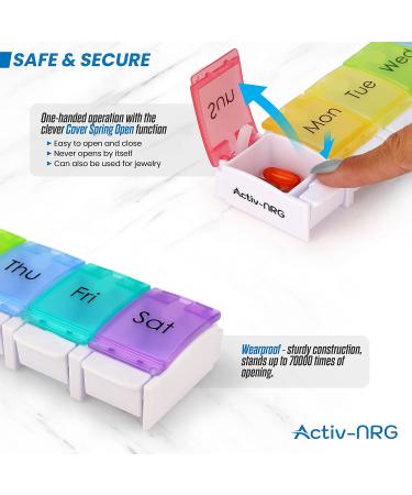 Weekly Pill Organizer - BPA Free 7 Day Travel Case for Vitamins Medication & Supplements - Large Compartments & Spring Assisted Open Design - Buy Online on GoSupps.com